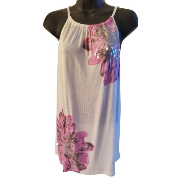 INC International Concepts White and Pink Floral Halter Top With Sequins Size M - Picture 1 of 5